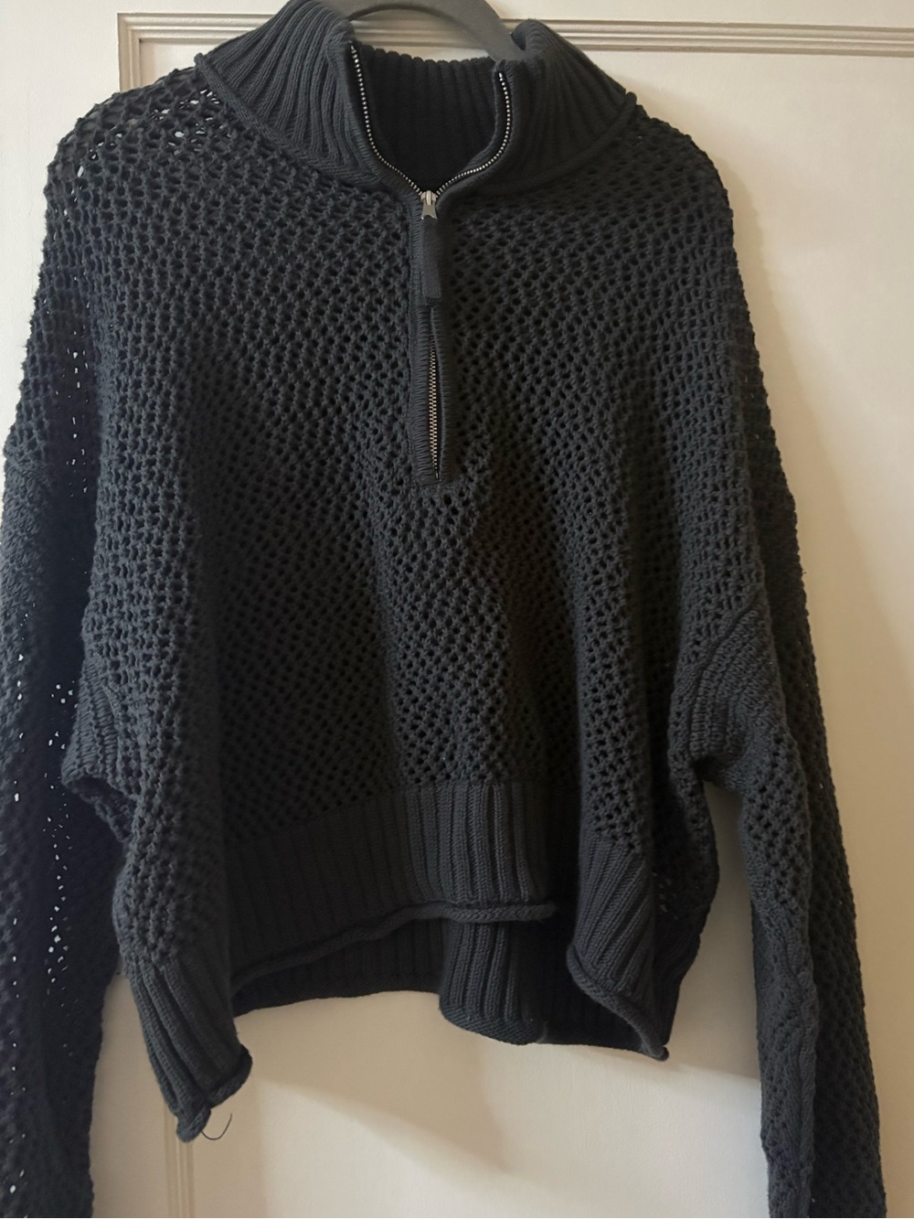 AERIE OVERSIZED SZ SM Open-Knit Half-Zip Sweater